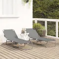 Chaise longue pliante 2 pcs portable en tissu Oxford gris 600D