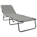 Chaise longue pliante 2 pcs portable en tissu Oxford gris 600D