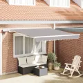 Auvent manuel rétractable avec lumière LED gris clair 350x250 cm