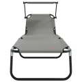 2 pcs Chaises longues pliantes avec auvent Gris Tissu Oxford 600D