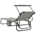 2 pcs Chaises longues pliantes avec auvent Gris Tissu Oxford 600D