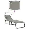 2 pcs Chaises longues pliantes avec auvent Gris Tissu Oxford 600D