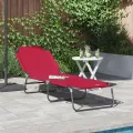 Chaise longue pliante portable rouge en tissu Oxford 600D