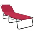 Chaise longue pliante portable rouge en tissu Oxford 600D