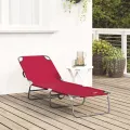 Chaise longue pliante portable rouge en tissu Oxford 600D