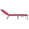 Chaise longue pliante portable rouge en tissu Oxford 600D