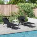 Chaises longues pliantes 2 pcs avec auvent Noir tissu Oxford 600D