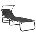 Chaises longues pliantes 2 pcs avec auvent Noir tissu Oxford 600D