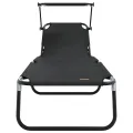Chaises longues pliantes 2 pcs avec auvent Noir tissu Oxford 600D