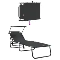 Chaises longues pliantes 2 pcs avec auvent Noir tissu Oxford 600D