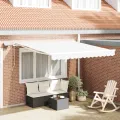 Auvent Rétractable Manuel avec LED Blanc 300x250 cm