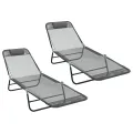 Chaises Longues Pliables 2 pcs avec Appui-tête Grise Textilène