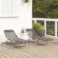 Chaises Longues Pliables 2 pcs avec Appui-tête Grise Textilène