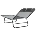 Chaises Longues Pliables 2 pcs avec Appui-tête Grise Textilène