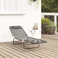 Loungeur de soleil pliant avec appui-tête Gris Textilène