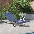 Chaise longue pliante avec appui-tête bleu marine en textilène