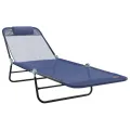 Chaise longue pliante avec appui-tête bleu marine en textilène
