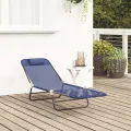 Chaise longue pliante avec appui-tête bleu marine en textilène
