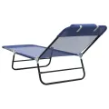 Chaise longue pliante avec appui-tête bleu marine en textilène