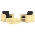Salon de jardin 3 pcs avec coussins bois de pin imprégné