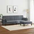 Canapé-lit à 2 places avec repose-pied gris foncé velours