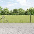 Clôture en chaîne avec 7 poteaux flanqués 0.6x10 m en acier galvanisé