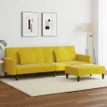 Canapé-lit à 2 places avec repose-pied jaune velours