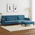Canapé-lit à 2 places avec repose-pied bleu velours
