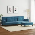 Canapé-lit à 2 places avec repose-pied bleu velours