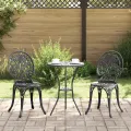 Set de Bistro de Jardin 3 Pièces en Aluminium Couleur Noir
