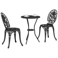 Set de Bistro de Jardin 3 Pièces en Aluminium Couleur Noir