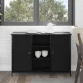 Buffet Chêne Noir 100x35x70 cm Bois d'ingénierie et Acier